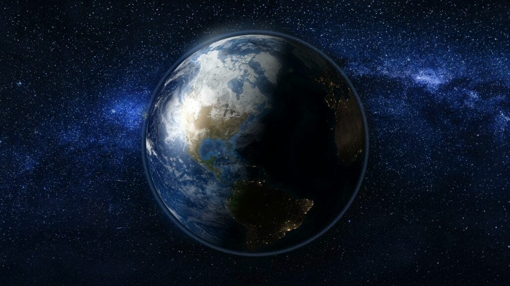 Planet Earth in black and blue Universe of stars Planet Earth in black and blue Universe of stars