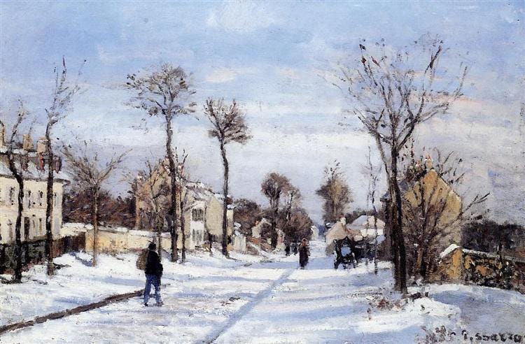 Street in the Snow, Louveciennes, c.1870 - Camille Pissarro
