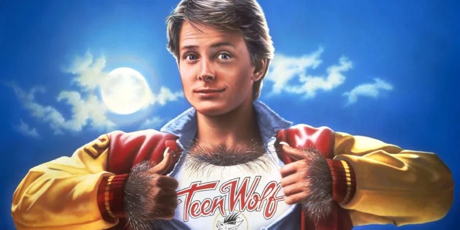 Teen Wolf (1985) promotional poster featuring Michael J Fox