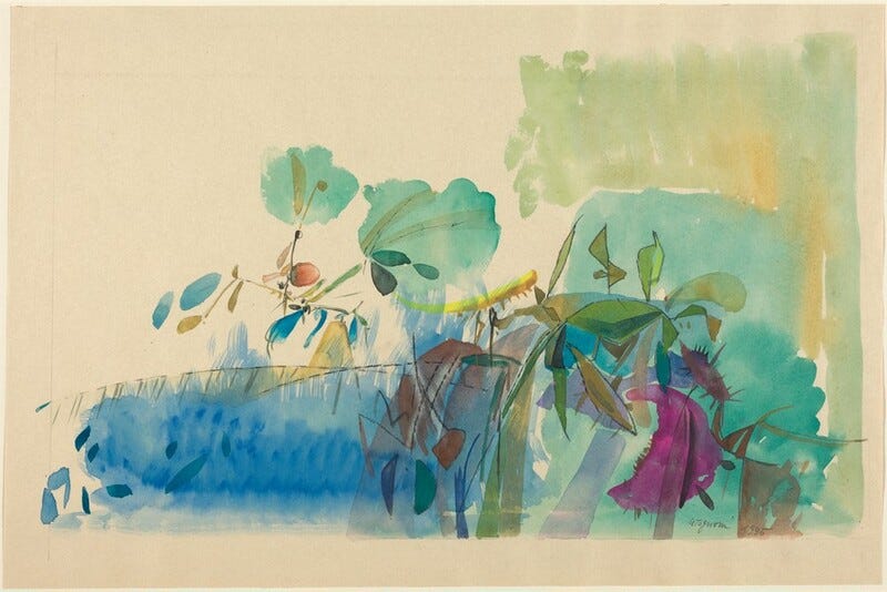 The image contains swirling shapes and lines in an abstract arrangement with a mixture of colors. Blues, greens, and pinks are used to create a flowing composition that resembles leaves and flowers. The abstract forms suggest textures of petals and foliage, similar to a vibrant watercolor painting. The image contains swirling shapes and lines in an abstract arrangement with a mixture of colors. Blues, greens, and pinks are used to create a flowing composition that resembles leaves and flowers. The abstract forms suggest textures of petals and foliage, similar to a vibrant watercolor painting.