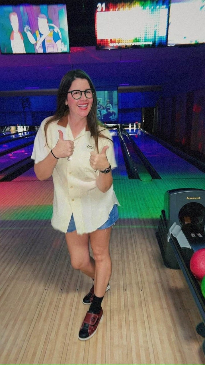 kristen happy at the bowling alley