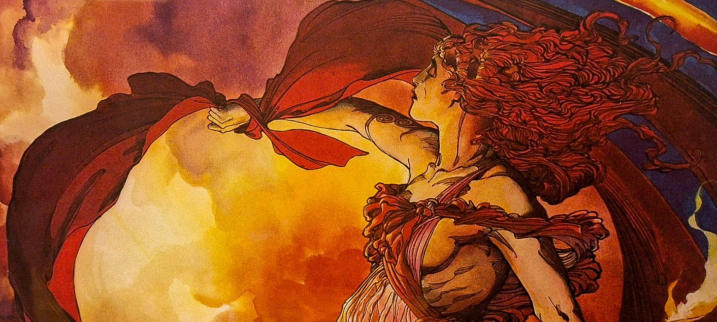 Barry Windsor-Smith’s Fire, inspired by Mucha’s style. Photo from display at The Phillips’ Collection. Barry Windsor-Smith’s Fire, inspired by Mucha’s style. Photo from display at The Phillips’ Collection.