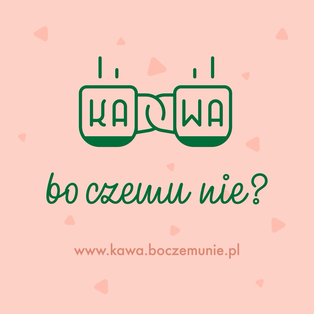 Okładka nowego podcastu. Dwie filiżanki z wkomponowanym napisem KAWA.