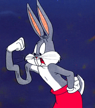 Animated GIF of Bugs Bunny flexing his arm muscle with a confident expression. Animated GIF of Bugs Bunny flexing his arm muscle with a confident expression.
