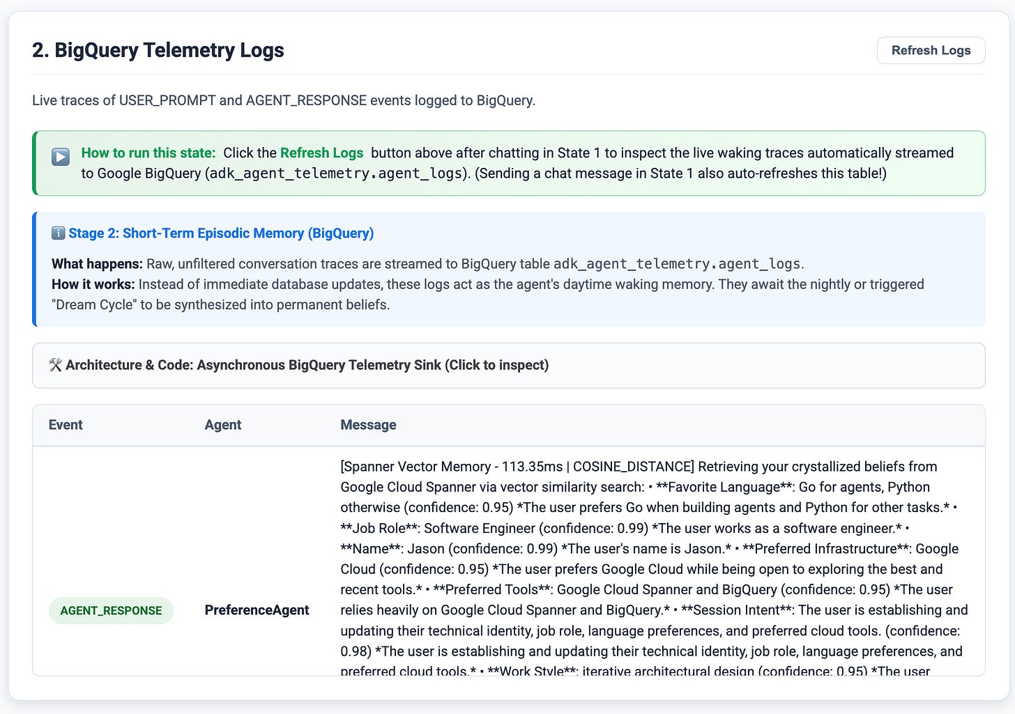 A view of BigQuery logs