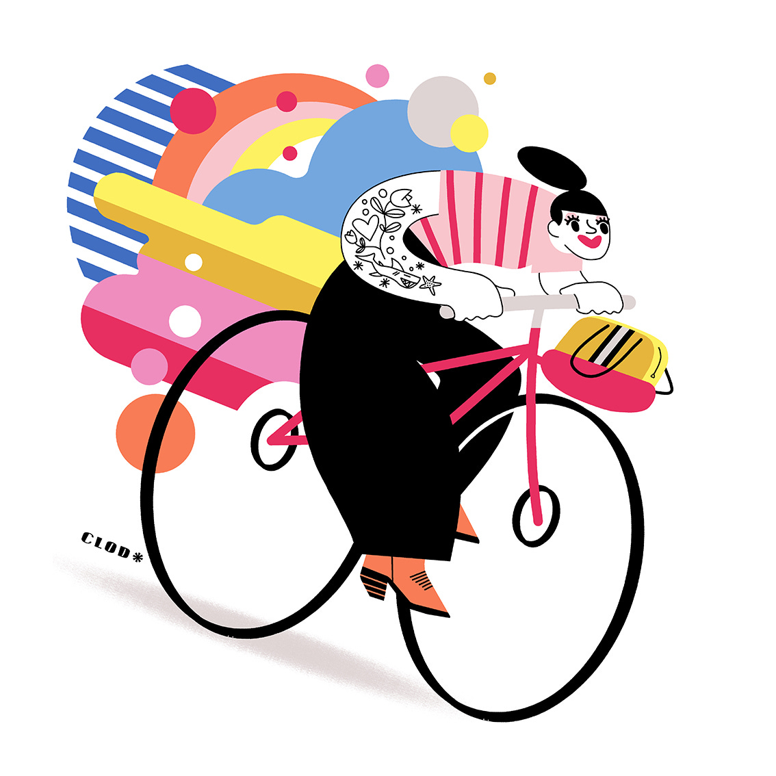 Une femme tatouee sur un velo - dessin