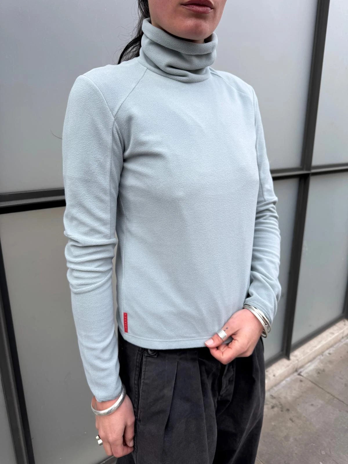 SS99’ Prada Sport Duck Egg Baby Blue/Grey Roll Neck Fleece - Picture 2 of 9