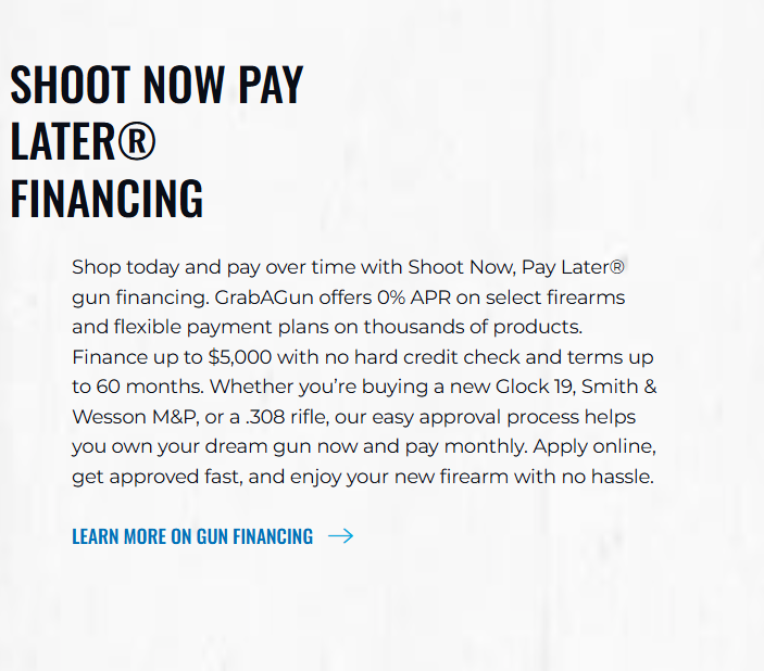 A screenshot of the financing options on GrabAGun.com