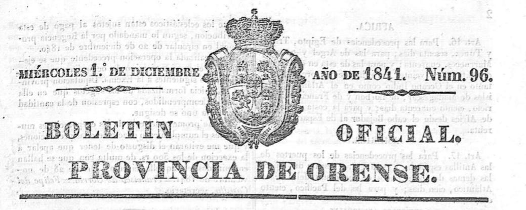 Foto de la portada del Boletín oficial de la provincia de Ourense del 1 de diciembre de 1841. En los Boletines Oficiales de cada provincia se puede encontrar información interesante sobre nuestros ancestros. Hay que tener paciencia y buscar a ver qué se encuentra. Foto de archivo propio. Foto de la portada del Boletín oficial de la provincia de Ourense del 1 de diciembre de 1841. En los Boletines Oficiales de cada provincia se puede encontrar información interesante sobre nuestros ancestros. Hay que tener paciencia y buscar a ver qué se encuentra. Foto de archivo propio.