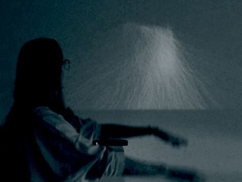 Animated GIFS documenting the projection and the interaction. Subject is moving and the projection responds as described. 