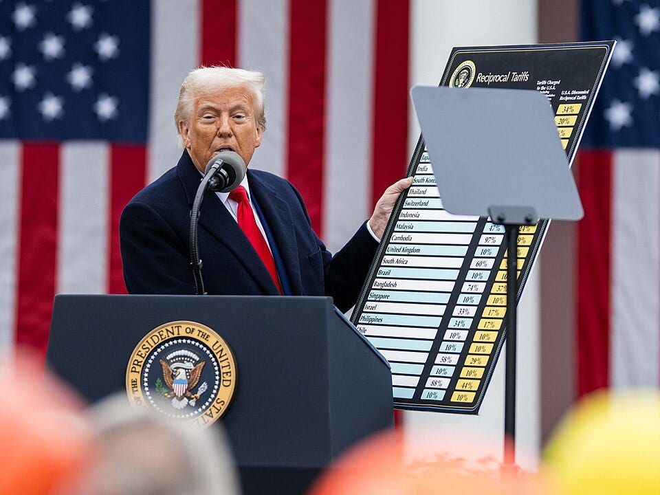 File:Trump showing a chart with reciprocal tariffs (cropped 3).jpg