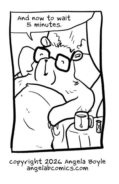 comic about a bear coming out of the shower ready to relax when he discovers he has no tea.