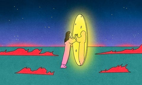 illustration of a woman looking into a glowing mirror