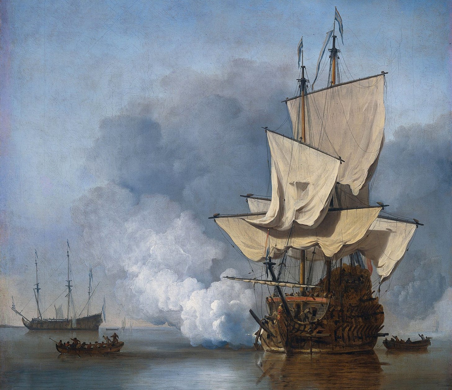 Painting of a ship firing a salute