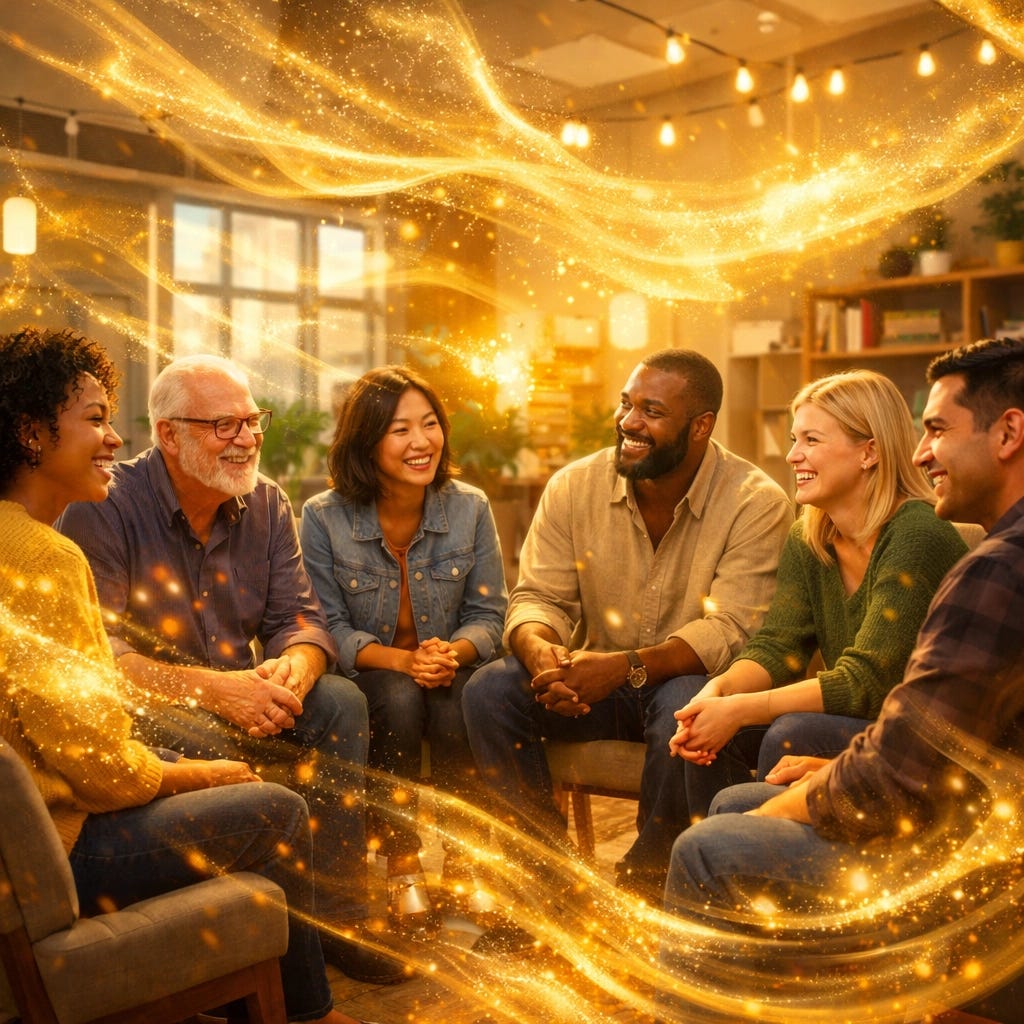 Church community Pelham gathered in prayer, experiencing the shimmering power of the Holy Spirit.