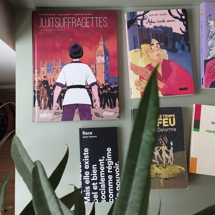 Photos des couvertures des livres, posés sur une table.