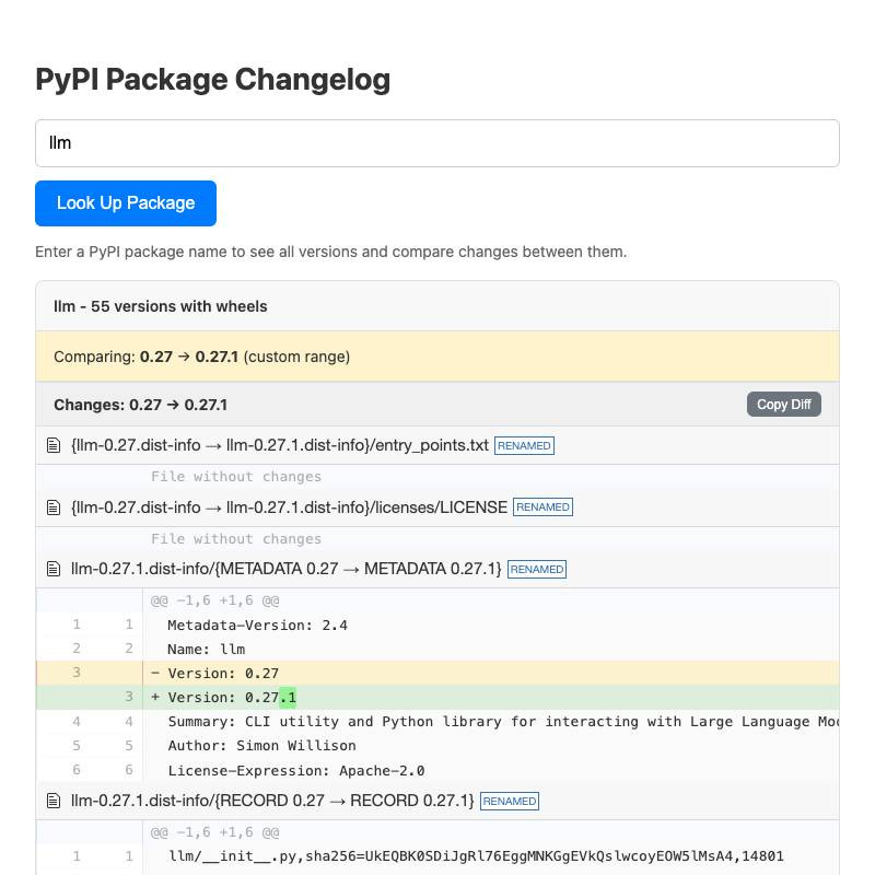 screenshot of pypi-changelog screenshot of pypi-changelog