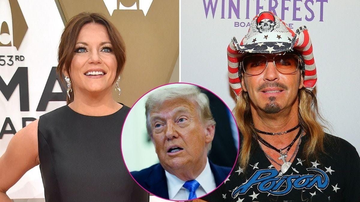 Composite photo of Martina McBride, Bret Michaels and Donald Trump. Composite photo of Martina McBride, Bret Michaels and Donald Trump.