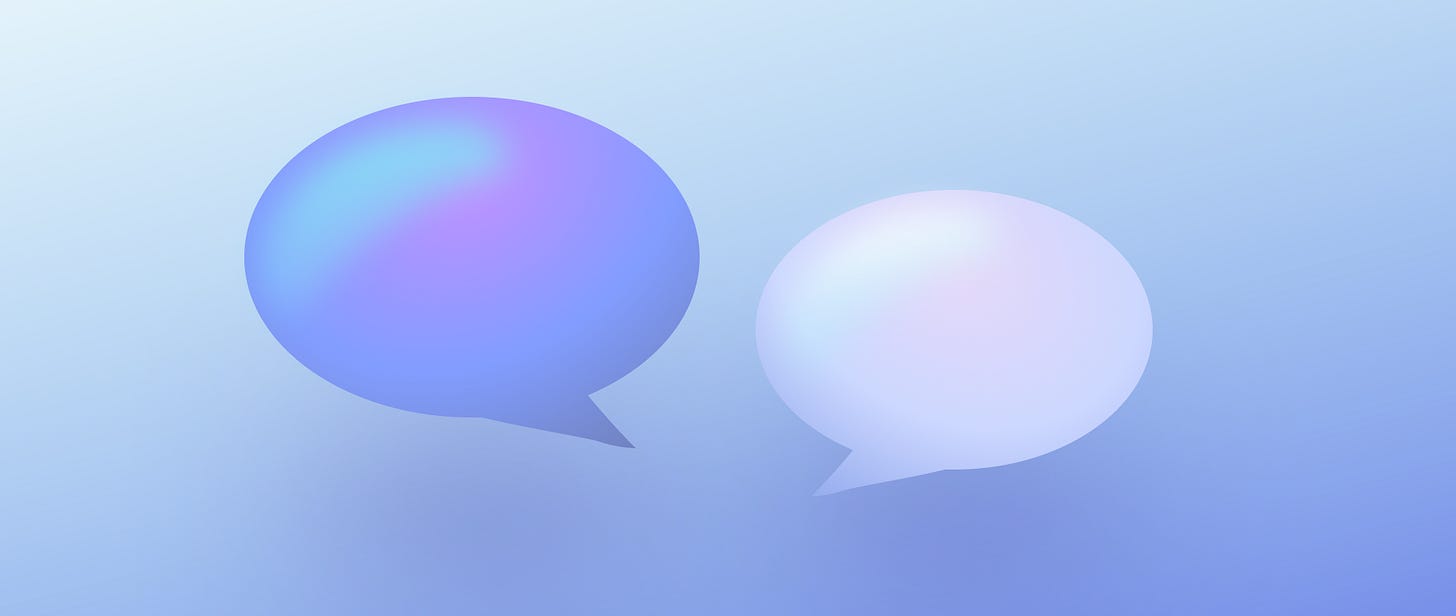 two speech bubbles in different colors next to each other: customer feedback tools