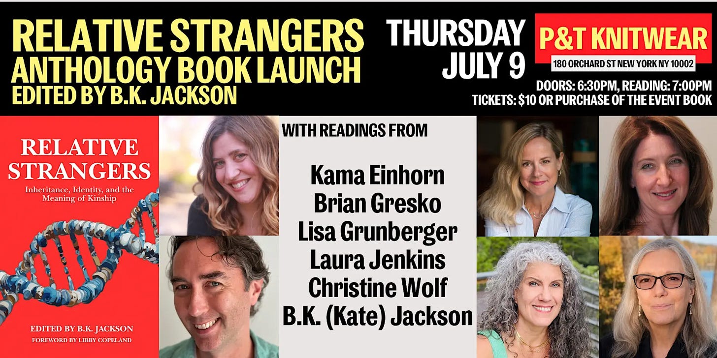 Promotional flyer for a book discussion includes six author headshots (1 man, 5 women)