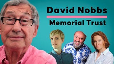 The text David Nobbs Memorial Trust with images of several people including a headshot of David Nobbs