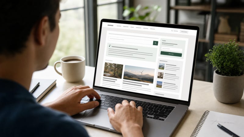 A reader views a publisher news website with an integrated AI answer panel and article recommendation modules on a laptop. A reader views a publisher news website with an integrated AI answer panel and article recommendation modules on a laptop.