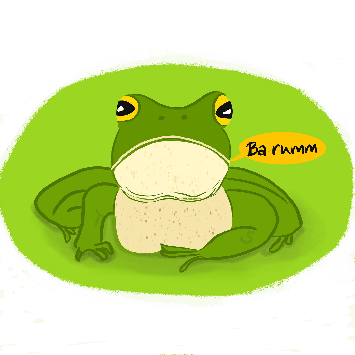 A cartoony bullfrog staring forward.