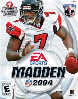 Michael Vick on the cover of the Madden 04 video game. Michael Vick on the cover of the Madden 04 video game.