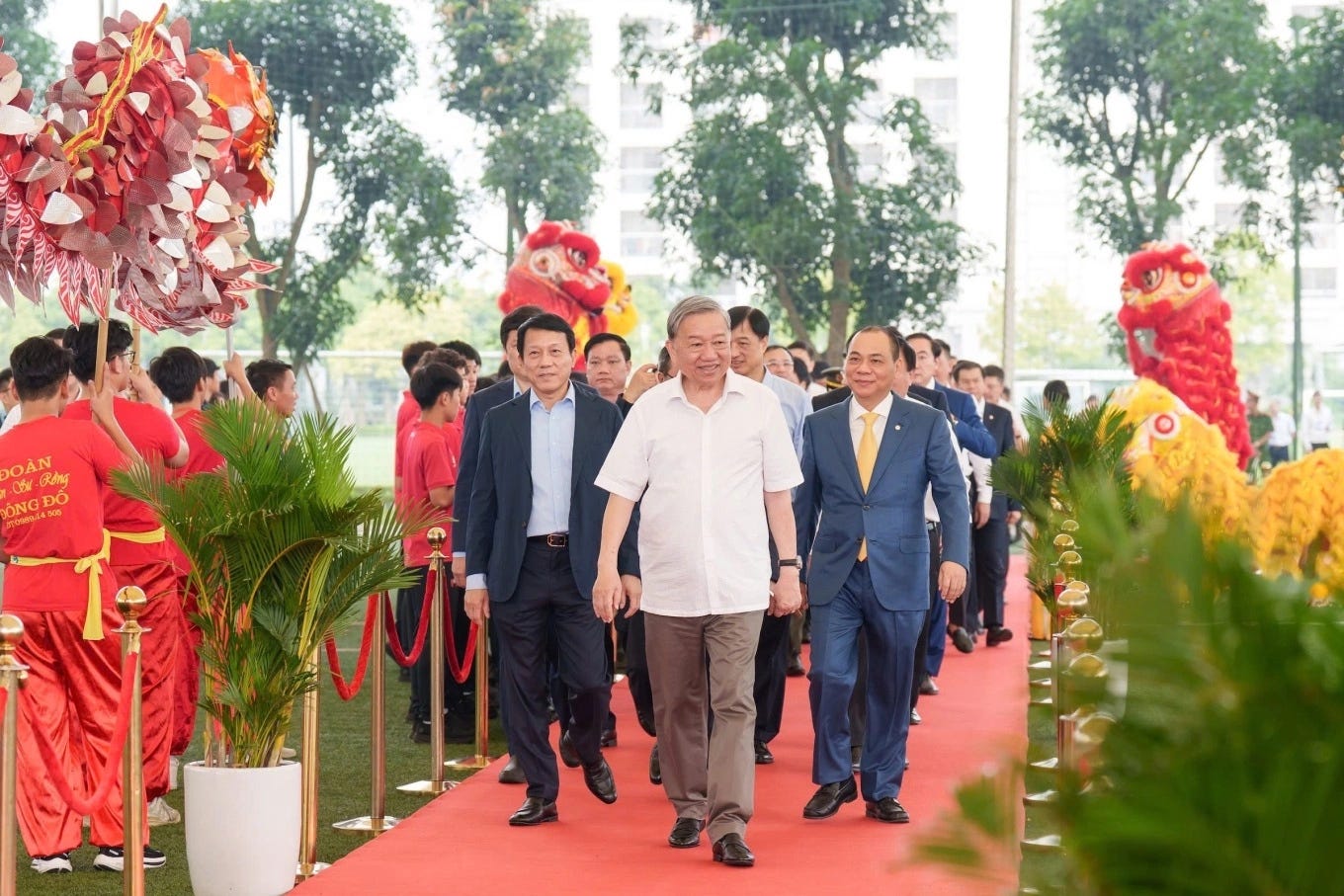 Party chief To Lam (C) attends the groundbreaking ceremony for the construction of PVF Stadium in Hung Yen on Oct. 19, 2024. Photo by PVF