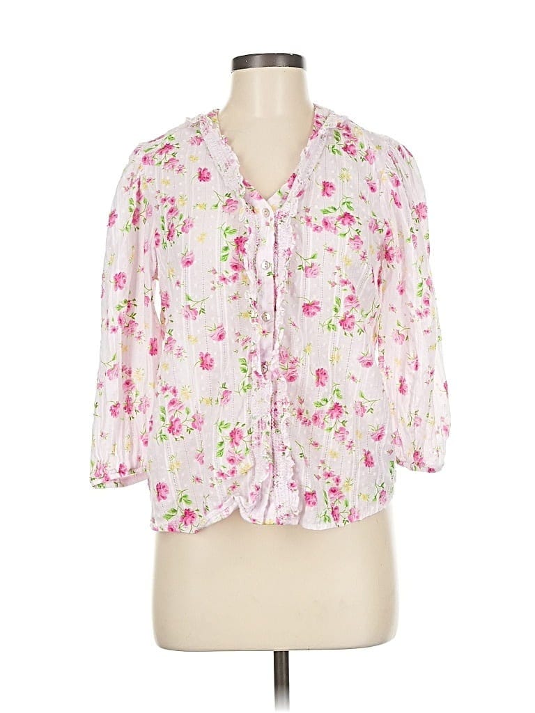NANETTE Nanette Lepore 100% Cotton Floral Pink 3/4 Sleeve Blouse Size M - photo 1 NANETTE Nanette Lepore 100% Cotton Floral Pink 3/4 Sleeve Blouse Size M - photo 1