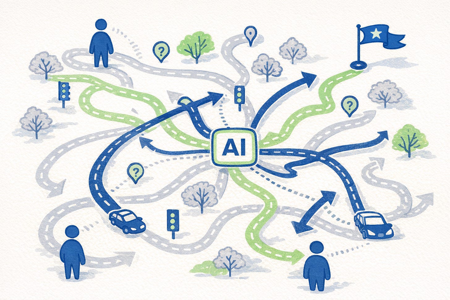 Sketch of roads, cars and people to show AI for GEO as a mao Sketch of roads, cars and people to show AI for GEO as a mao