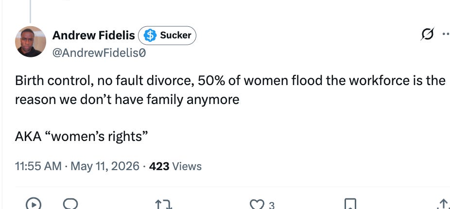 Sure, it’s also significantly decreased suicide rates in married women, decreased domestic violence across the board and led to far fewer men being fed arsenic-laced ham sandwiches by women 