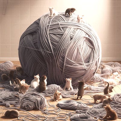 A giant ball of yarn with kittens