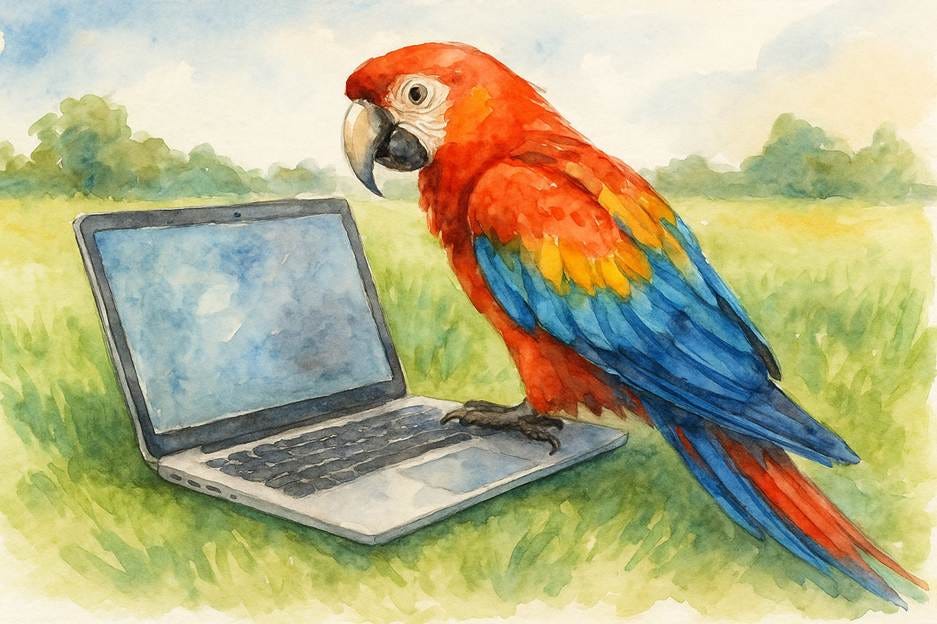 A parrot sitting on a computer

AI-generated content may be incorrect.