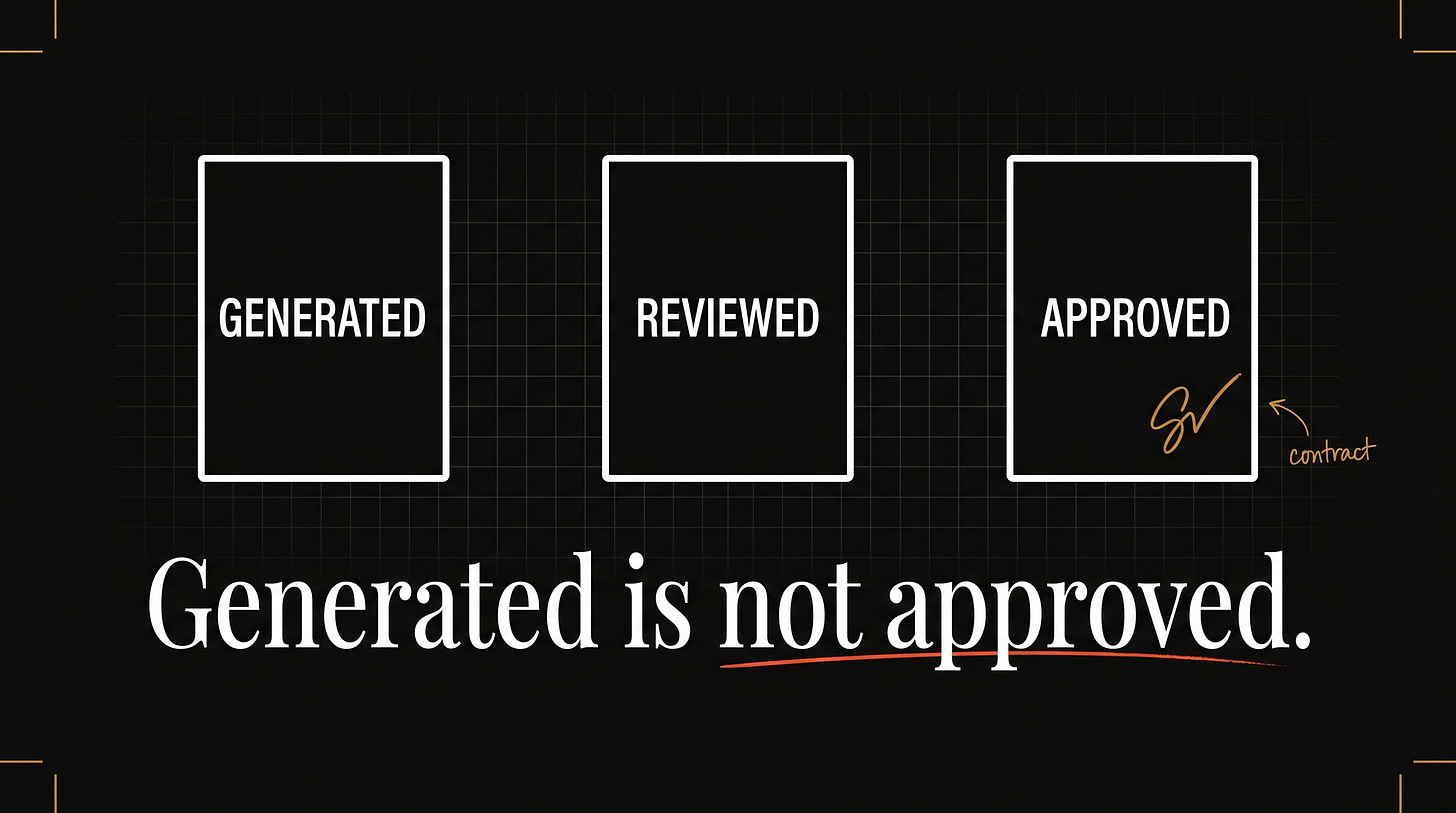 A readiness contract makes the boundary between generated and approved explicit