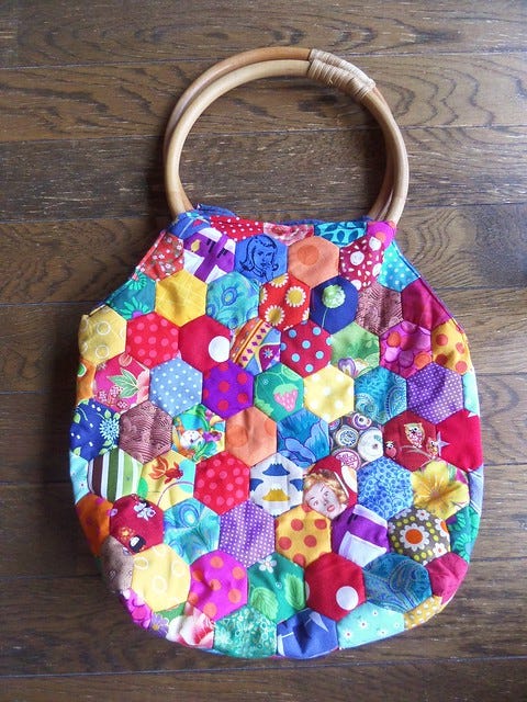 Wooden Handle Patchwork Bag Wooden Handle Patchwork Bag