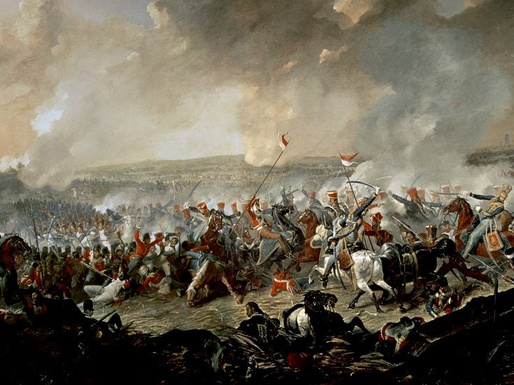 This may contain: an image of a battle with many people on horseback in the middle of the day