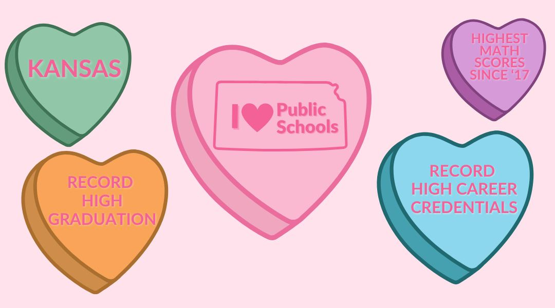May be an image of heart and text that says 'KANSAS HIGHEST MATH SCORES SINCE 17 I Public Schools RECORD HIGH GRADUATION RECORD HIGH CAREER CREDENTIALS'