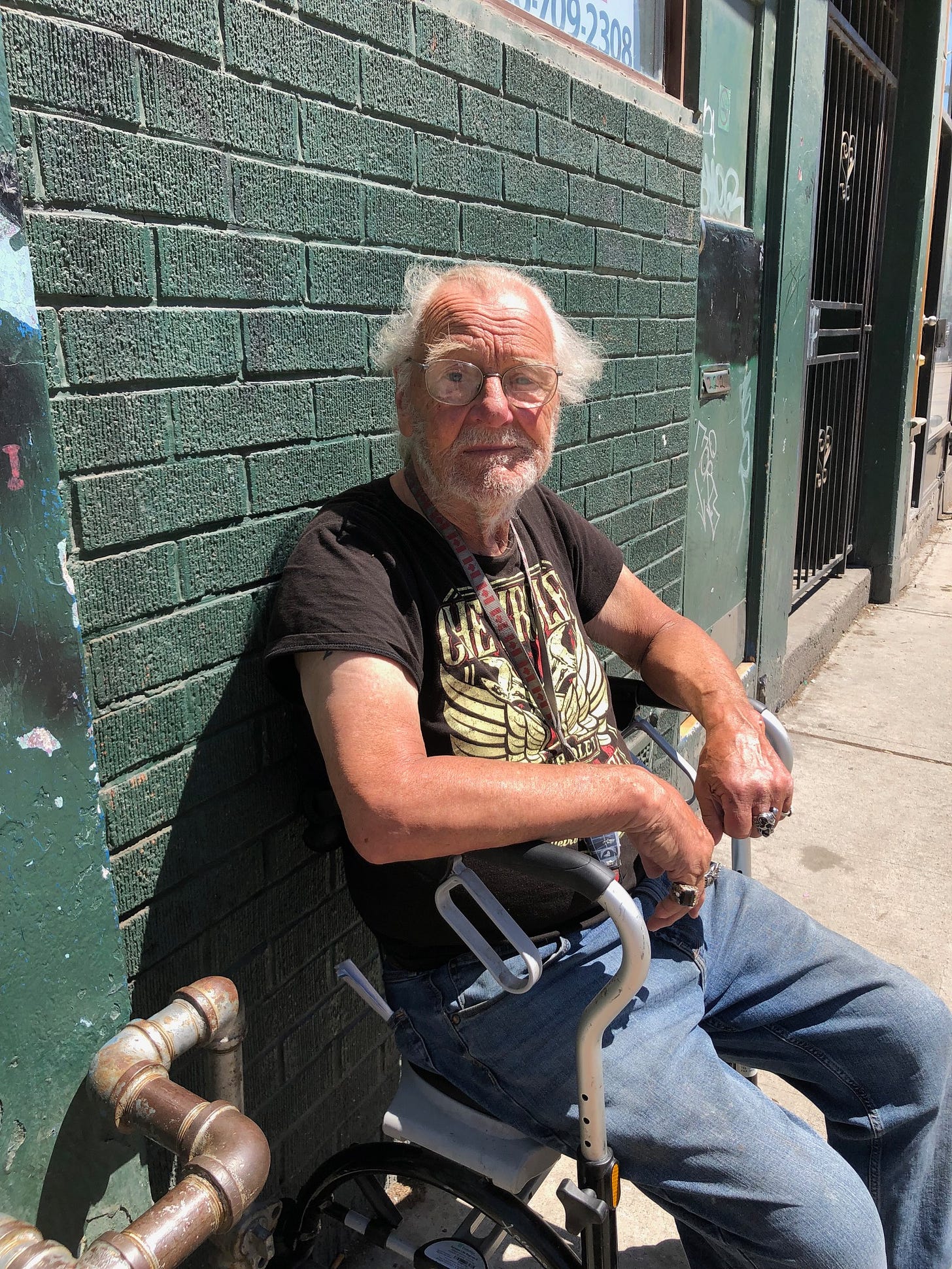 White-haired street person