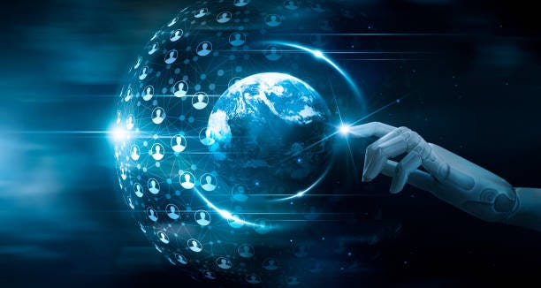 Hand of robot touching global network connection on customers, analysis, machine learning, innovative, technology and futuristic business. Hand of robot touching global network connection on customers, analysis, machine learning, innovative, technology and futuristic business. deep tech fund stock pictures, royalty-free photos & images