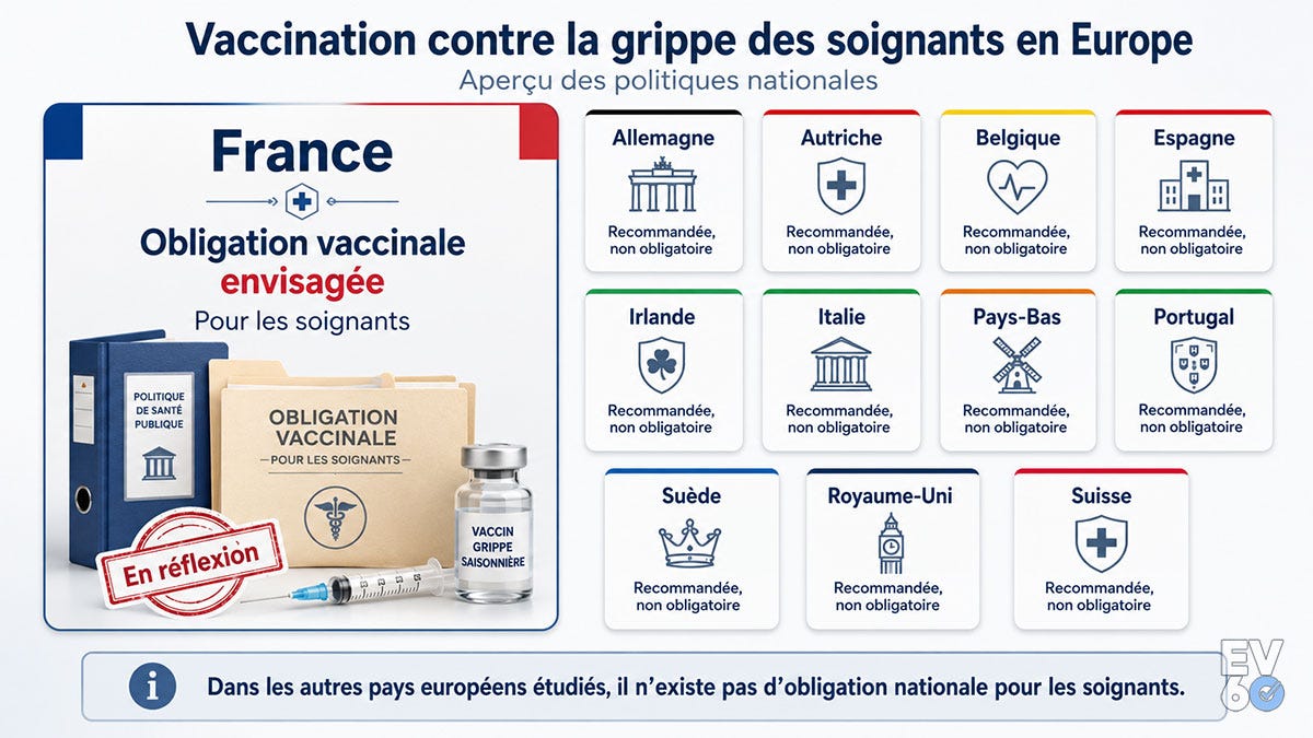 Vaccination contre la grippe des soignants : la France envisage une obligation nationale, contrairement aux autres pays européens comparés Vaccination contre la grippe des soignants : la France envisage une obligation nationale, contrairement aux autres pays européens comparés