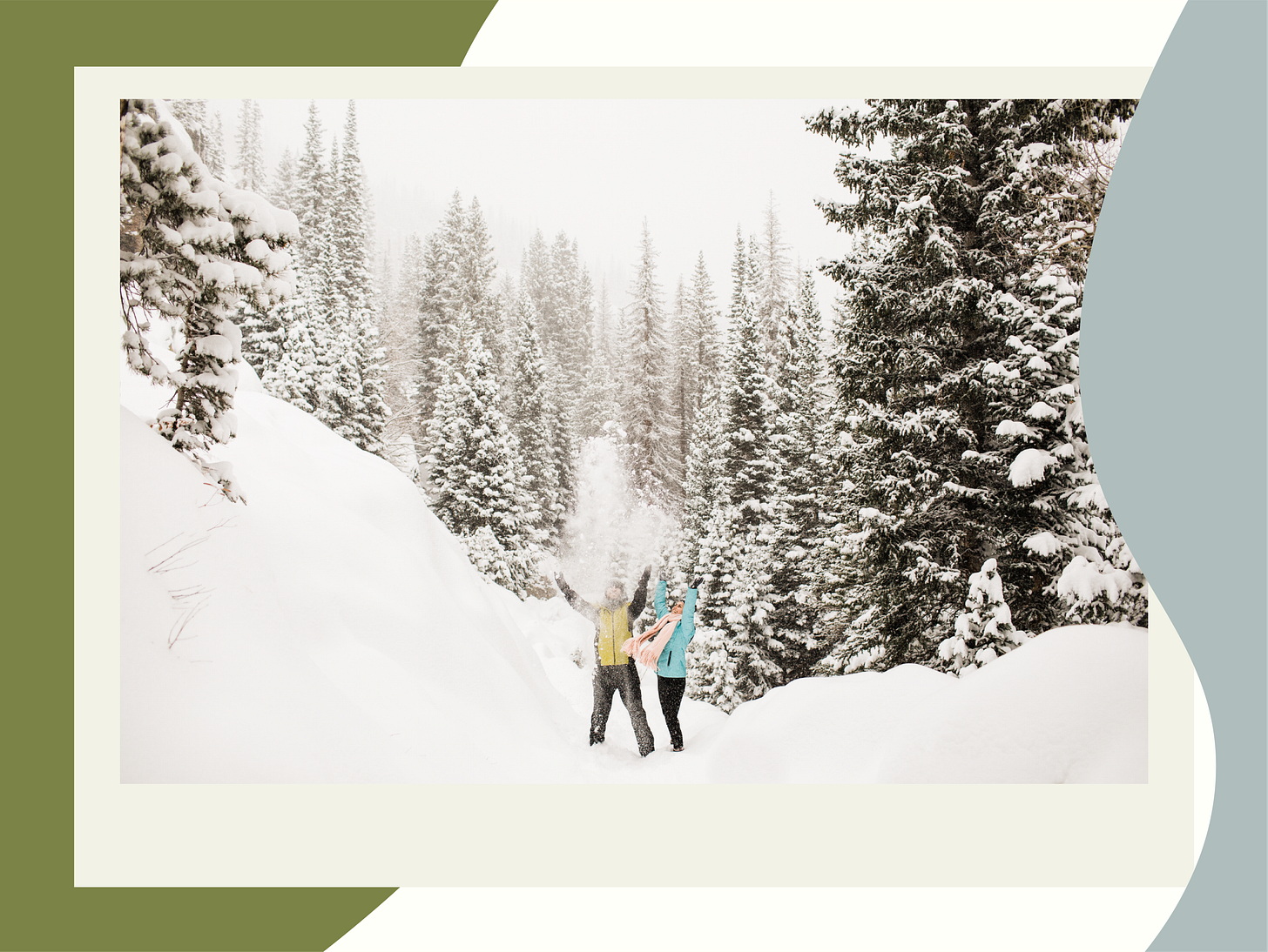 couple hiking on a snow-covered trail in the mountains couple hiking on a snow-covered trail in the mountains