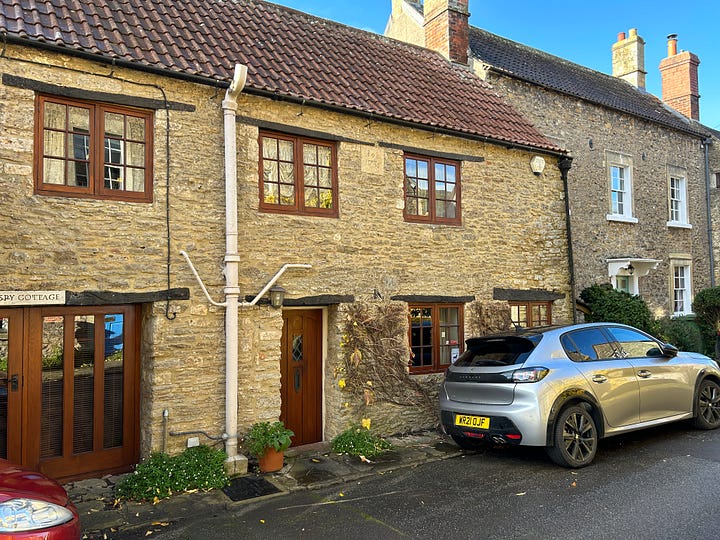 Five photos of cottages and a water pump in North Street, Norton St Philip, Somerset. Images: Roland's Travels