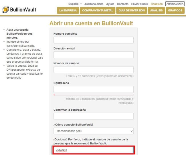 BullionVault: Comprar oro físico Good Delivery