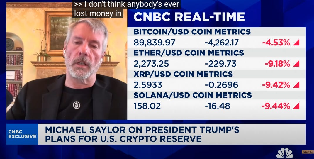 screenshot of Michael Saylor's 2025-03-03 CNBC interview