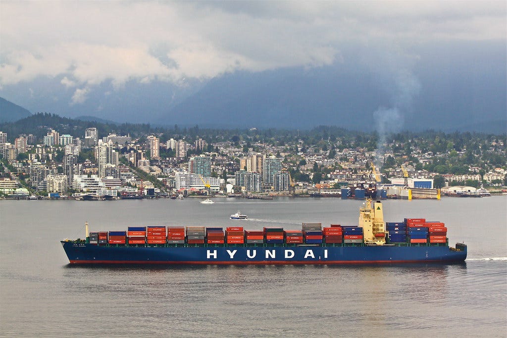 Hyundai container ship departs Vancouver harbor | Viewed fro… | Flickr