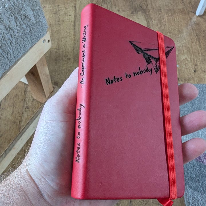 A red notebook entitled "Notes to Nobody"