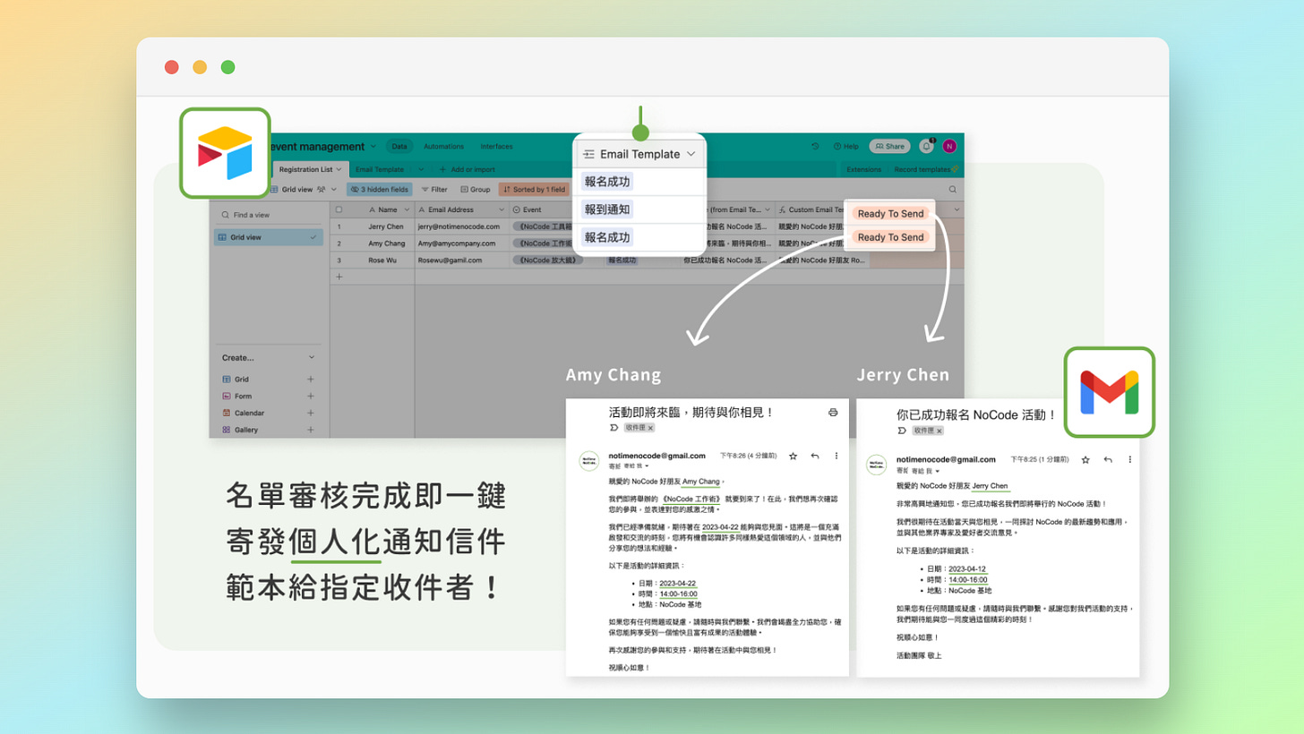 Email 名單 & 寄發個人化信件管理系統示意