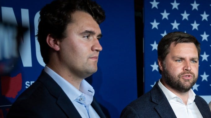 (L-R) Conservative activist Charlie Kirk, & J.D. Vance