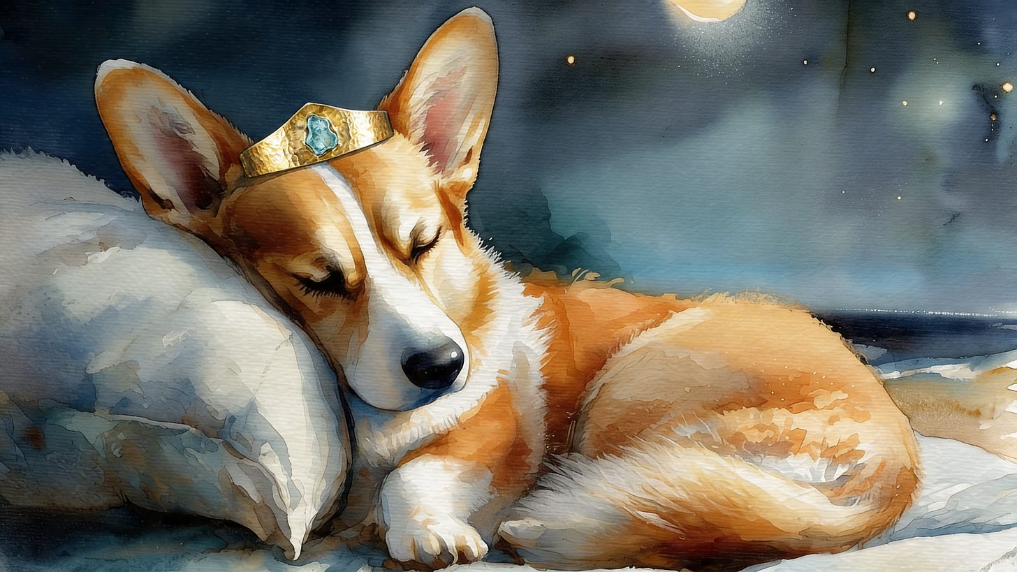 Prince Freddie settles to sleep in soft moonlight at the close of a Spanish-coast cozy bedtime story.